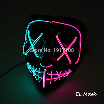 Hot Sales Halloween Horror Mask LED Neon Light up Mask Carnival Party Scary Mask Cosplay LED Mask Glow Party Supplies Dropship