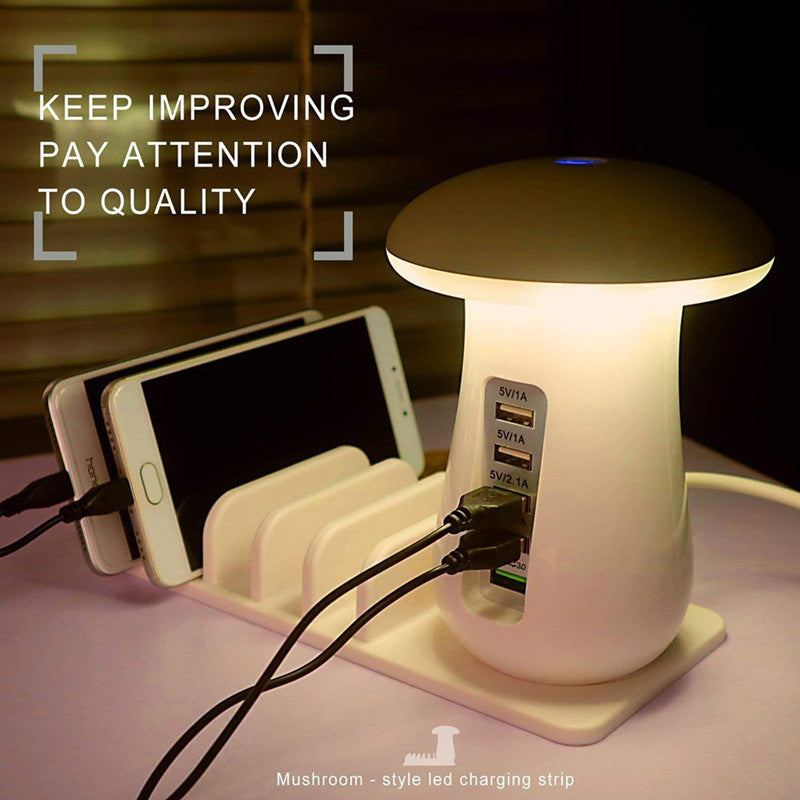 2 in 1 Multifunction Mushroom Lamp LED Lamp Holder USB Charger Home Office Supplies