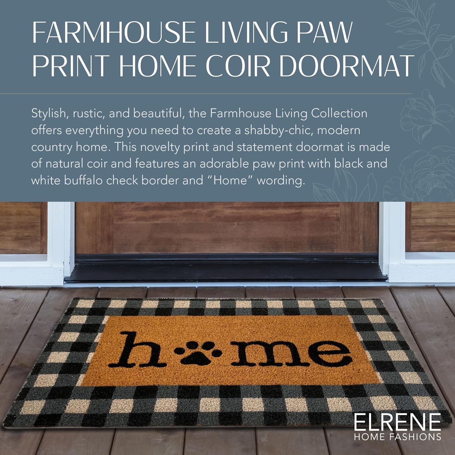 Home Fashions Farmhouse Living Coir Outdoor Doormat, Natural Entry Mat, Front Door Decor, 18"X30", Paw Print Home