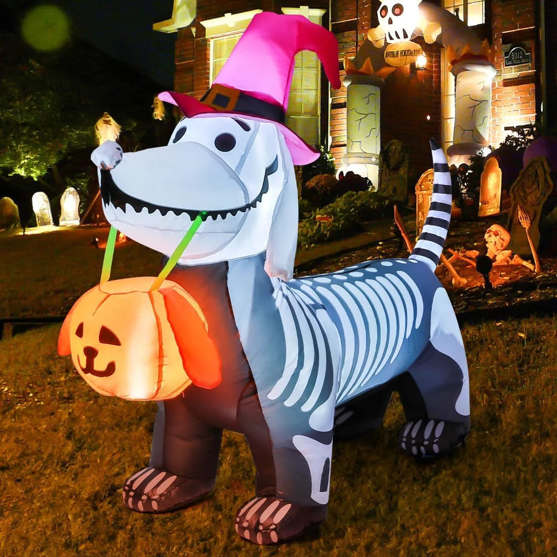 Halloween Inflatable 5.7 FT Halloween Dog Inflatable, Halloween Dog Skeleton Decorations Halloween Inflatables Dog with Build-In Leds, Outdoor Halloween Decorations Clearance for Holiday/Party