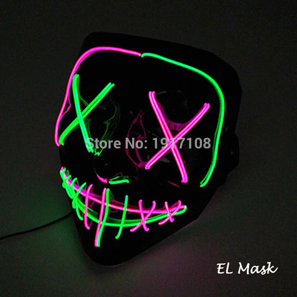 Hot Sales Halloween Horror Mask LED Neon Light up Mask Carnival Party Scary Mask Cosplay LED Mask Glow Party Supplies Dropship