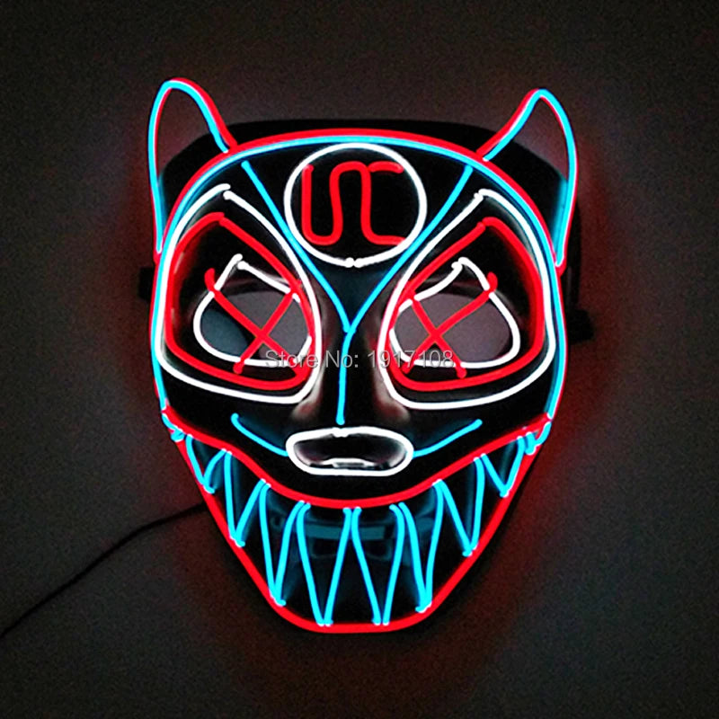 Hot Sales Halloween Horror Mask LED Neon Light up Mask Carnival Party Scary Mask Cosplay LED Mask Glow Party Supplies Dropship