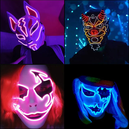 Hot Sales Halloween Horror Mask LED Neon Light up Mask Carnival Party Scary Mask Cosplay LED Mask Glow Party Supplies Dropship