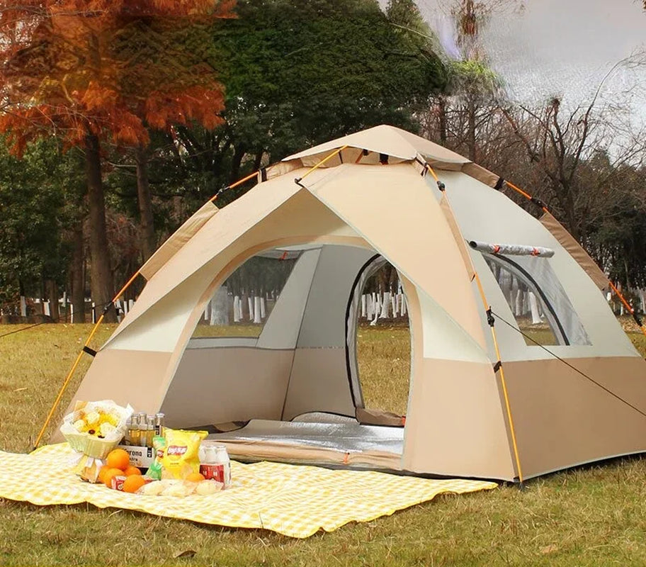 Travel Family Rainproof Windproof 1-4 Person Fully Automatic Tent Camping Sunshade Awning Shelter Beach Easy Open Hiking Tents