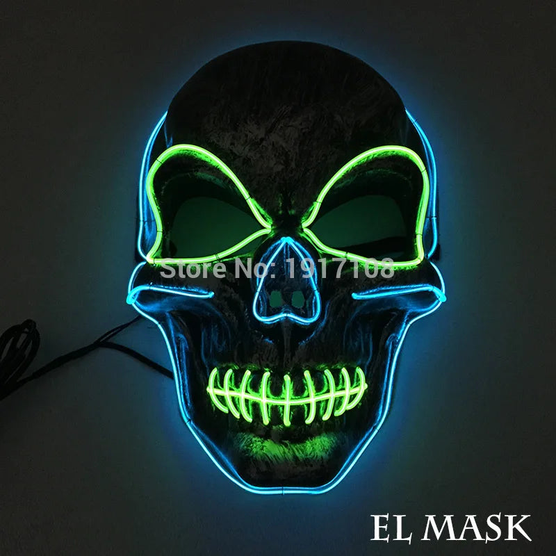 Hot Sales Halloween Horror Mask LED Neon Light up Mask Carnival Party Scary Mask Cosplay LED Mask Glow Party Supplies Dropship