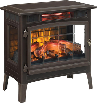 Electric Infrared Quartz Fireplace Stove with 3D Flame Effect, Bronze