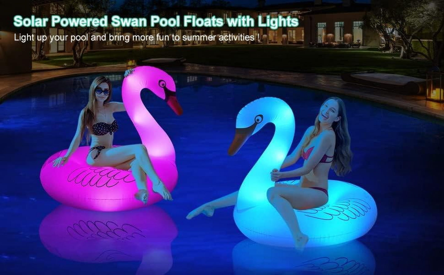 Swan Pool Floats with Solar Powered LED Color Changing Lights, 42'' Large Inflatable Pool Floaties Lake and Beach Floaty Summer Pool Lounge for Adults