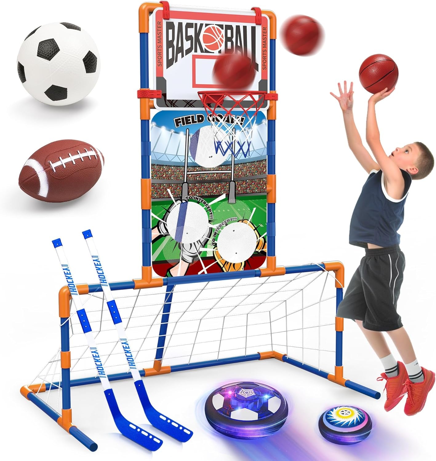 5-In-1 Hover Hockey Soccer Gifts for Boys 4-8, Sports Basketball Rugby Hockey Toys for 4 5 6 7 8 Years Old Boys