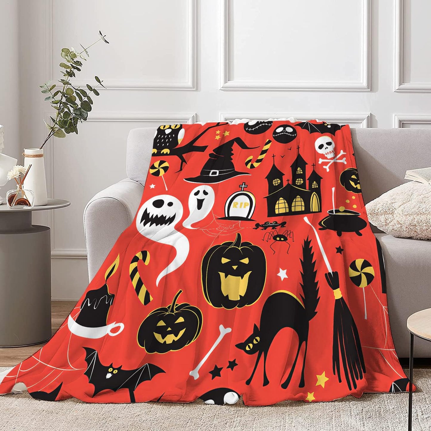 Halloween Throw Blankets Halloween Pumpkin Blanket for Kids Faux Fur Blanket Super Soft Blanket Bed Warm Blanket Suitable for All Seasons 50"X40"