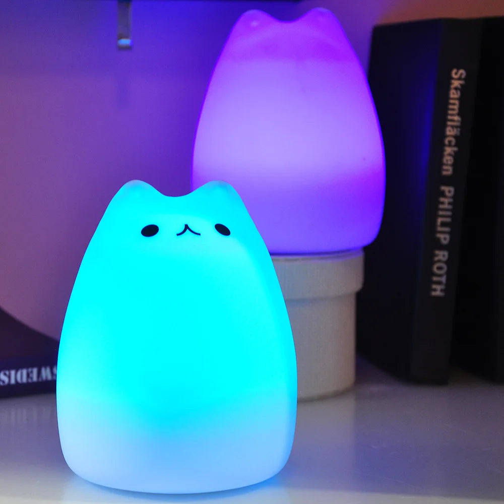 Silicone Touch Sensor LED Night Light for Children Baby Kids 7 Colors 2 Modes Cat LED USB LED Night Lamp