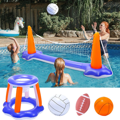 Pool Toys - Swimming Pool Basketball & Volleyball Sets Incl Inflatable Pool Volleyball Net, Floating Basketball Hoop and Water Football, Kids Summer Toys, Pool Games for Adults and Family