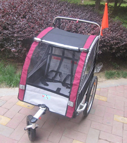 3 in 1 Twins Bike Trailer, 20 Inch Big Wheel Baby Stroller, Foldable Kids Jogger, Two Seats Outdoor Bicycle Wagon