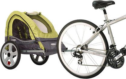 Sync and Take 2 Bike Trailer for Kids, Single and Double Seat Options, 5-Point Harness, Folding Frame, Quick Release Wheels, Easy Storage, with Bug Screen & Weather Shield, Bike Attachment