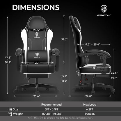 Gaming Chair with Pocket Spring Cushion for Adults, Ergonomic Computer Chair with Footrest and Massage Lumbar Support for Office, Gaming, 300LBS, White