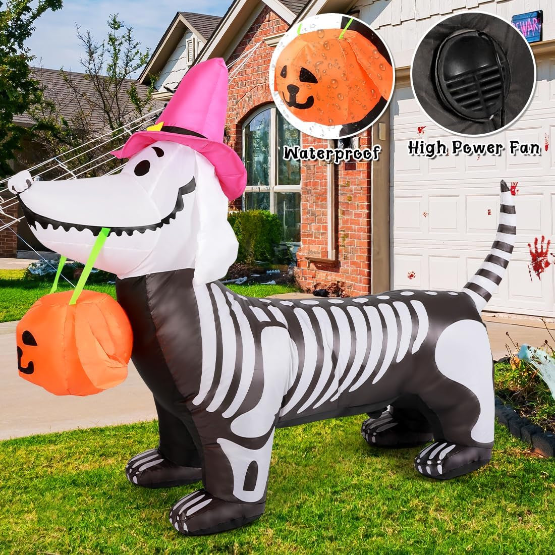 Halloween Inflatable 5.7 FT Halloween Dog Inflatable, Halloween Dog Skeleton Decorations Halloween Inflatables Dog with Build-In Leds, Outdoor Halloween Decorations Clearance for Holiday/Party