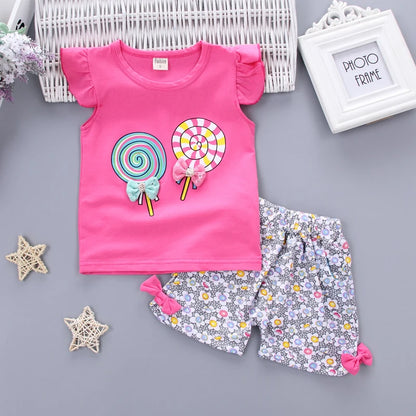 Two Pieces Cotton Girls Clothing Sets Summer Vest Sleeveless Children Sets Fashion Girls Clothes Suit Casual Floral Outfits 1-5T