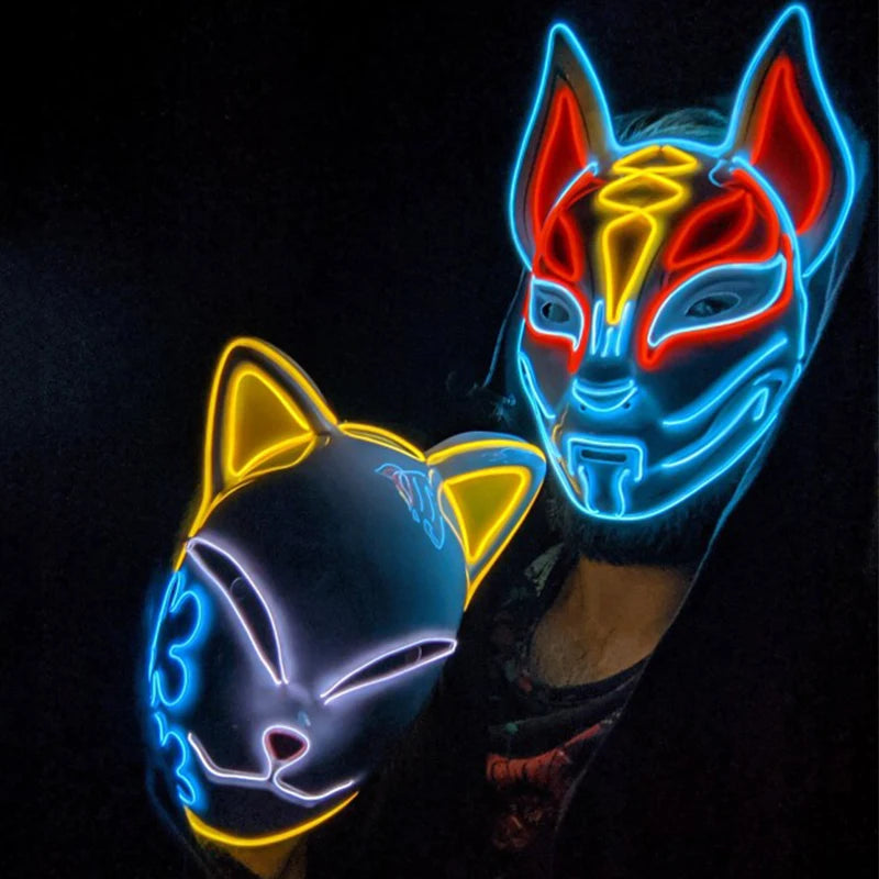 Hot Sales Halloween Horror Mask LED Neon Light up Mask Carnival Party Scary Mask Cosplay LED Mask Glow Party Supplies Dropship