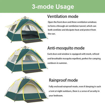 Travel Family Rainproof Windproof 1-4 Person Fully Automatic Tent Camping Sunshade Awning Shelter Beach Easy Open Hiking Tents