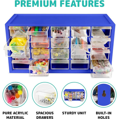 Kraftic Arts & Crafts Supplies Center for Kids Craft Kit - Complete with 20 Drawers of Creative Materials for Toddlers