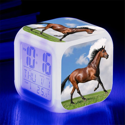 Animals Horse Digital Clocks Color Changing Despertador White Horses Led Alarm Clocks Action Figure Light up Toys Doll Kids Gift