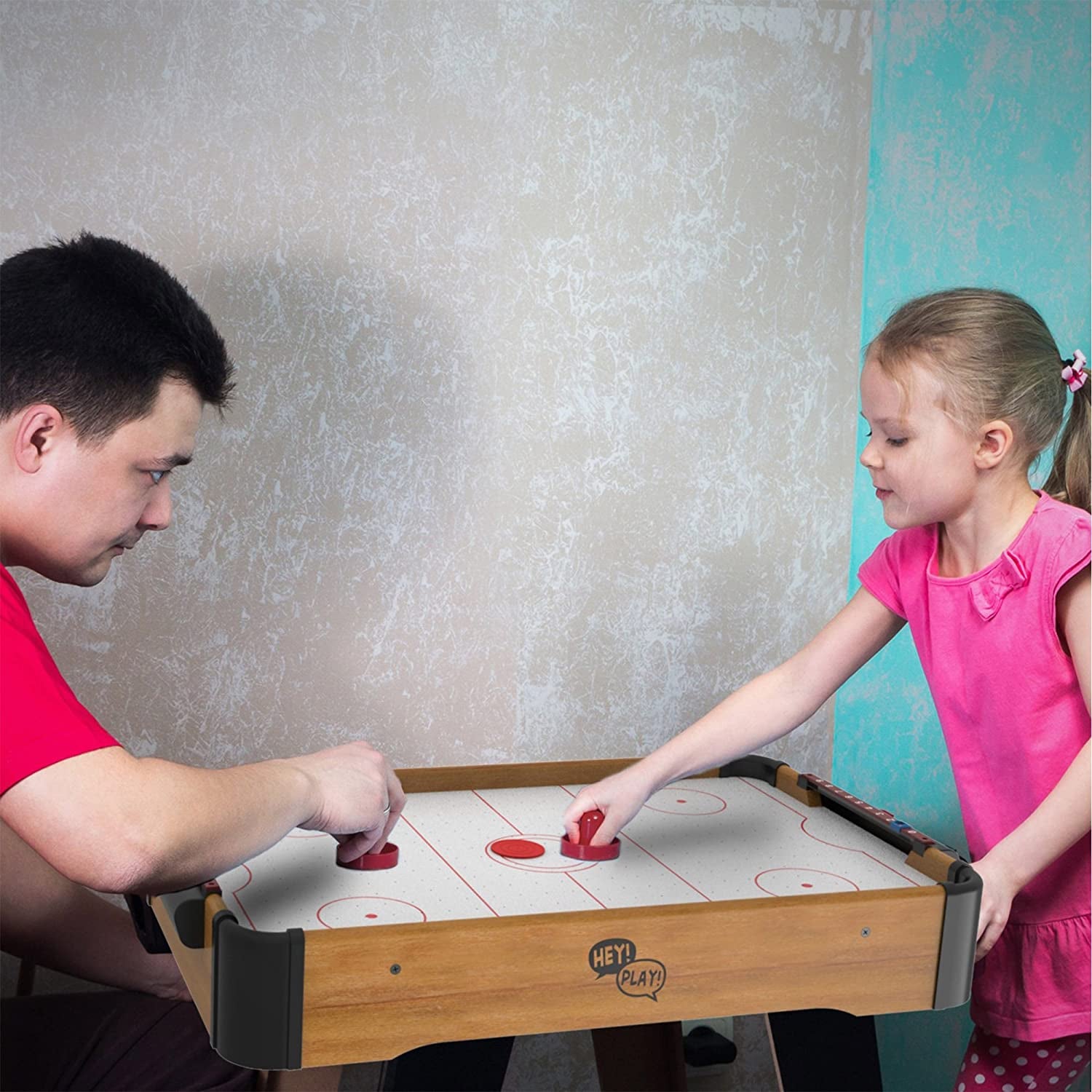 Air Hockey Table Mini Arcade Game - 22-Inch Tabletop Board Game for Girls and Boys, Battery-Operated, and Includes Puck and Paddles by Hey Play