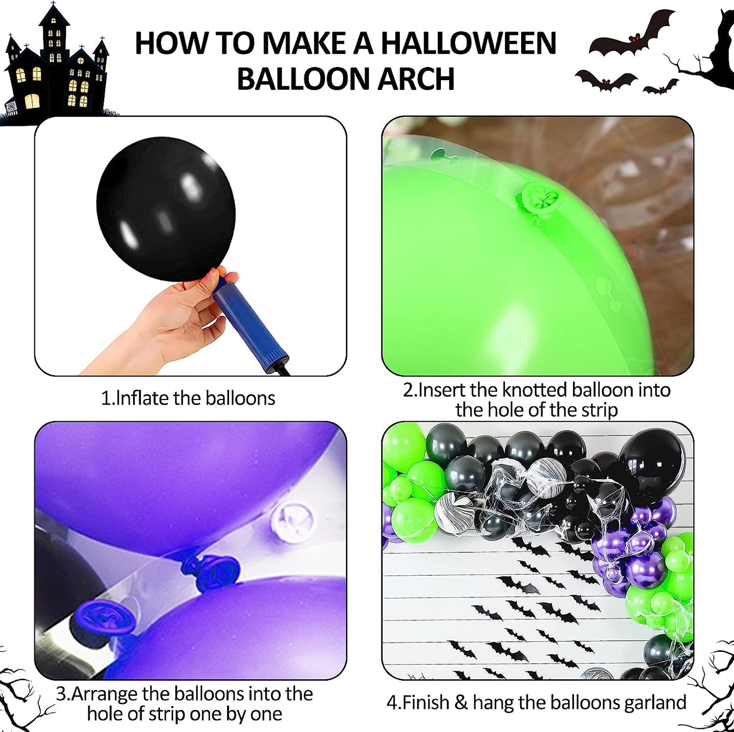 Halloween Balloon Garland, Halloween Balloon Arch Kit with Black Purple Halloween Balloons, Spider Halloween Foil Balloons, Happy Halloween Banner for Halloween Party Decorations