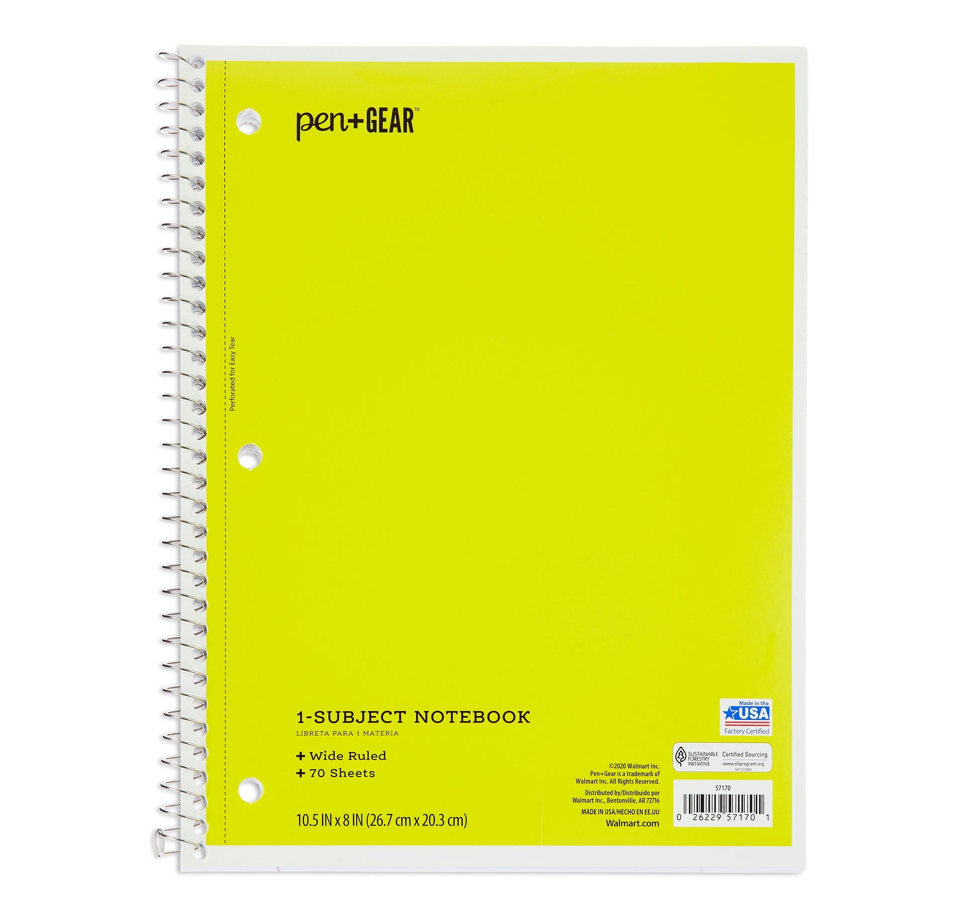 1-Subject Notebook, Wide Ruled, 70 Pages, Yellow