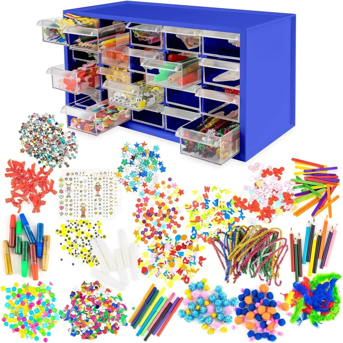 Kraftic Arts & Crafts Supplies Center for Kids Craft Kit - Complete with 20 Drawers of Creative Materials for Toddlers