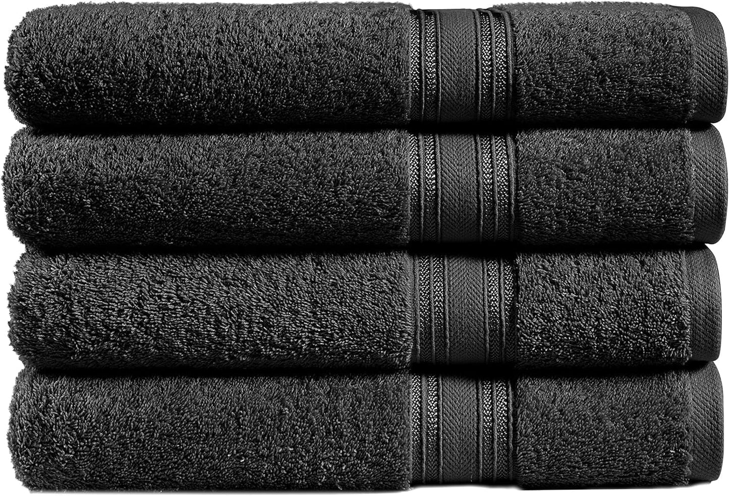 Bath Towels for Bathroom | 100% Ring Spun Cotton Ultra Soft, Fluffy & Extra Absorbent - Set of 4 | 54" X 28" Luxury Towels for Bathroom | 600 GSM - Black