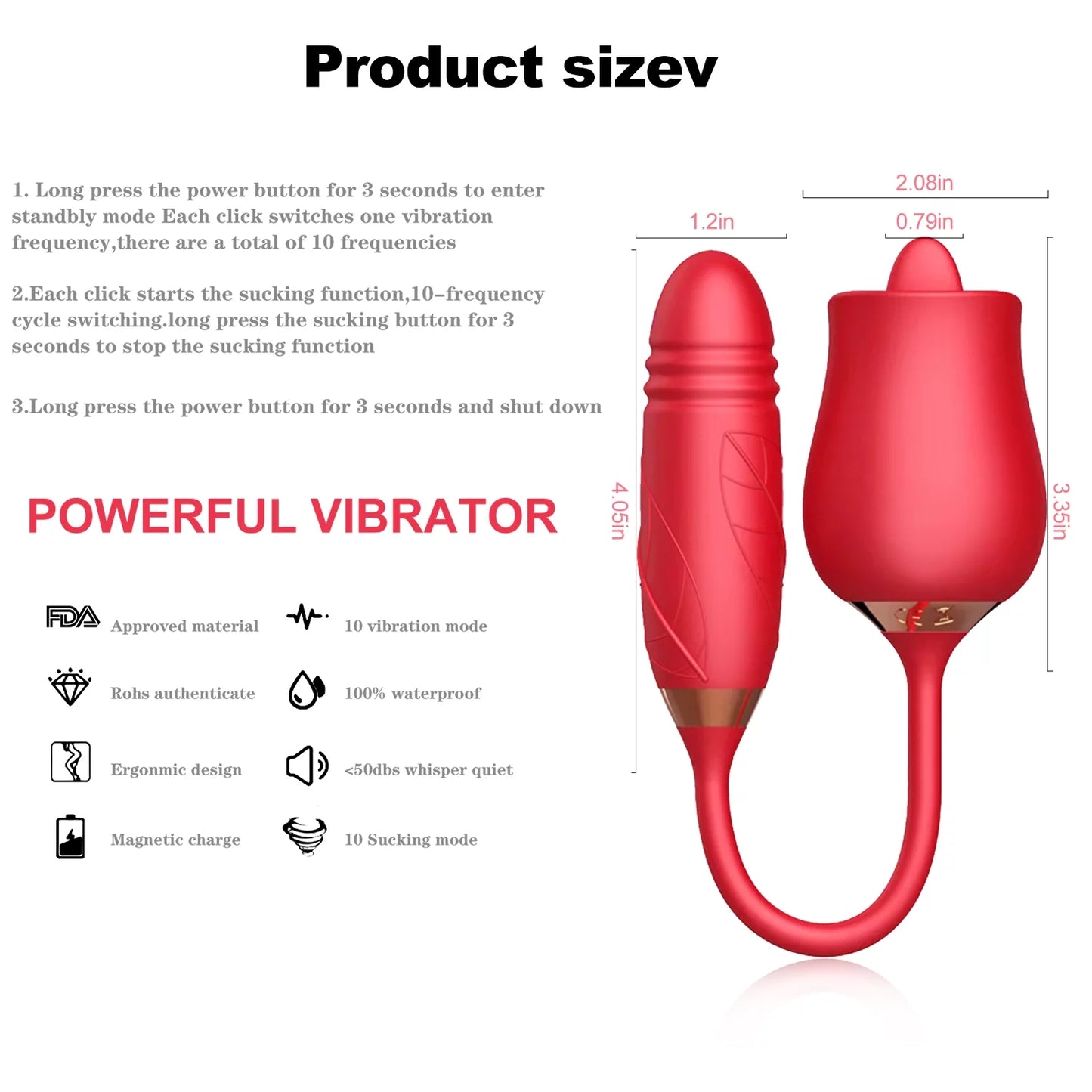 Rose Toy for Woman,Vibrator and Adult Sex Toys with 10 Vibrating Stimulator for Women Couples -