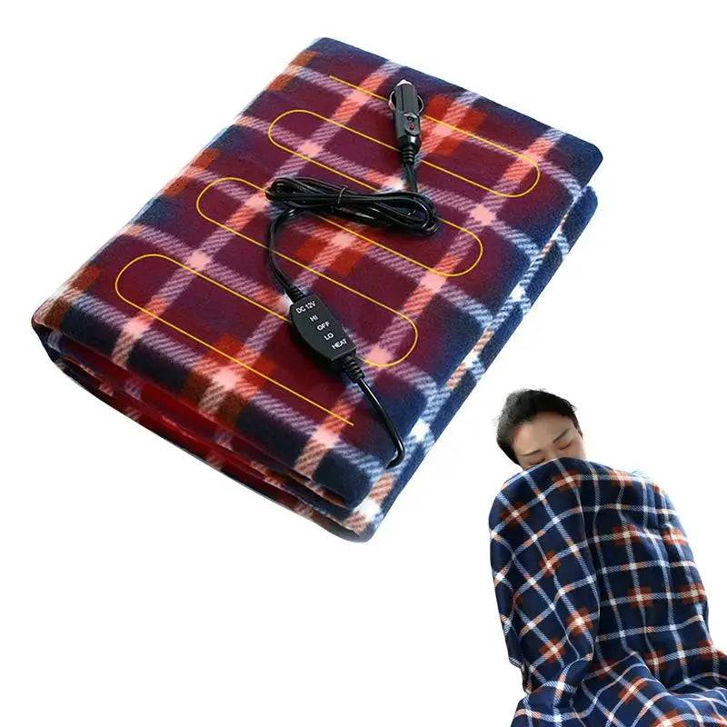 Car Heating Blanket 12V Cigarette Plug Travel Throw Blanket Winter Warm Camping Electric Blanket for RV Truck Car Accessories