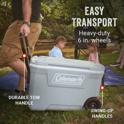 316 Series Insulated Portable Cooler with Heavy Duty Wheels, Leak-Proof Wheeled Cooler with 100+ Can Capacity, Keeps Ice for up to 5 Days, Great for Beach, Camping, Tailgating, Sports, & More