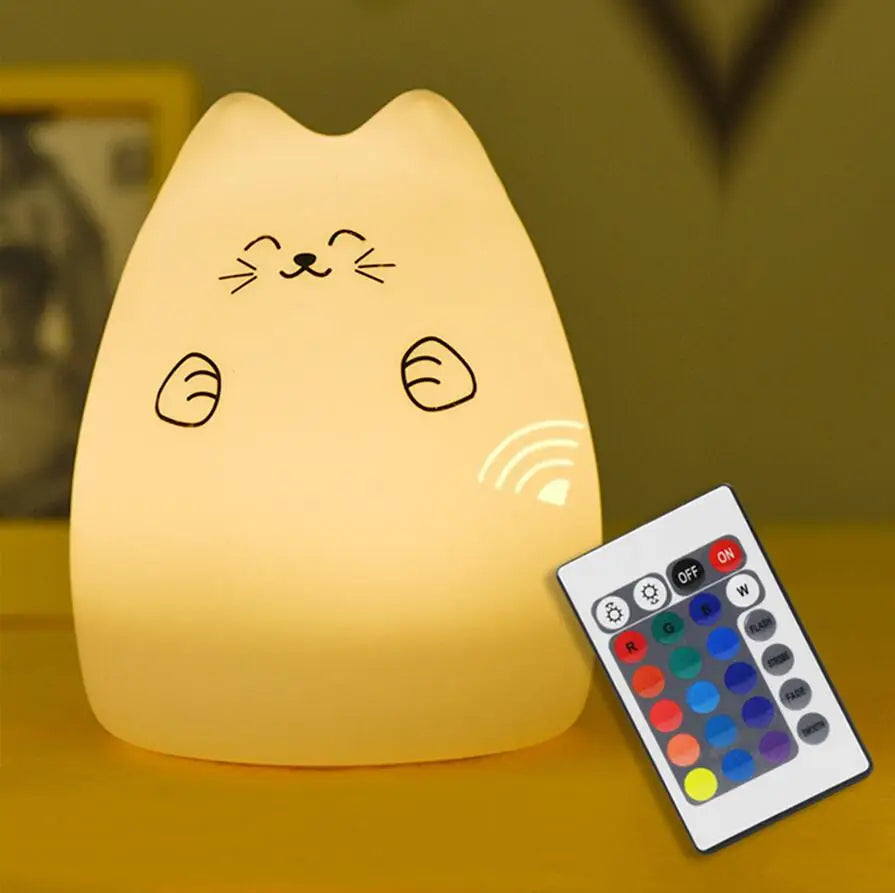 Silicone Touch Sensor LED Night Light for Children Baby Kids 7 Colors 2 Modes Cat LED USB LED Night Lamp