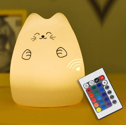 Silicone Touch Sensor LED Night Light for Children Baby Kids 7 Colors 2 Modes Cat LED USB LED Night Lamp