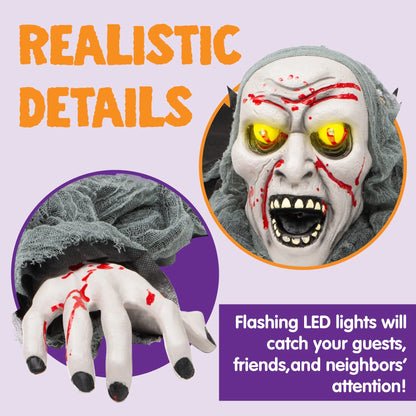 Halloween Groundbreaker Animated Halloween Decorations Zombie with Bloodstain,Sound and Flashing Eyes,Outdoor Scary Halloween Yard Decorations