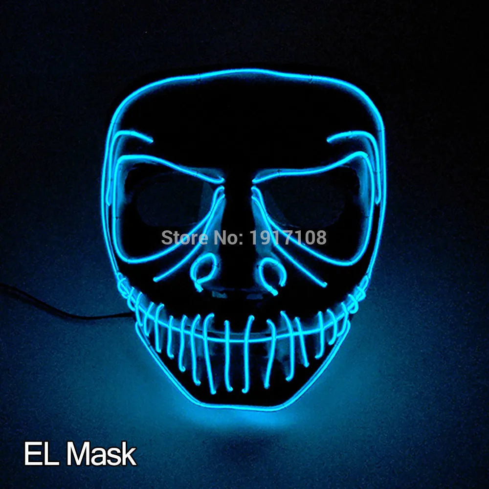 Hot Sales Halloween Horror Mask LED Neon Light up Mask Carnival Party Scary Mask Cosplay LED Mask Glow Party Supplies Dropship