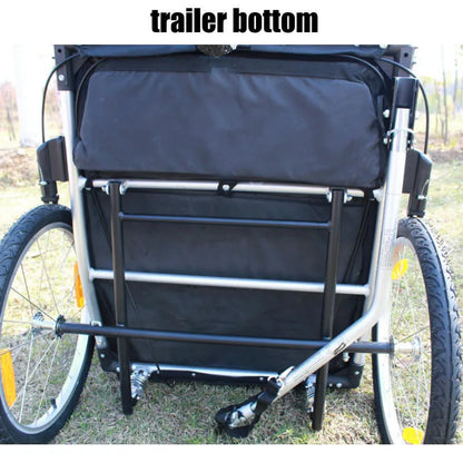 3 in 1 Twins Bike Trailer, 20 Inch Big Wheel Baby Stroller, Foldable Kids Jogger, Two Seats Outdoor Bicycle Wagon