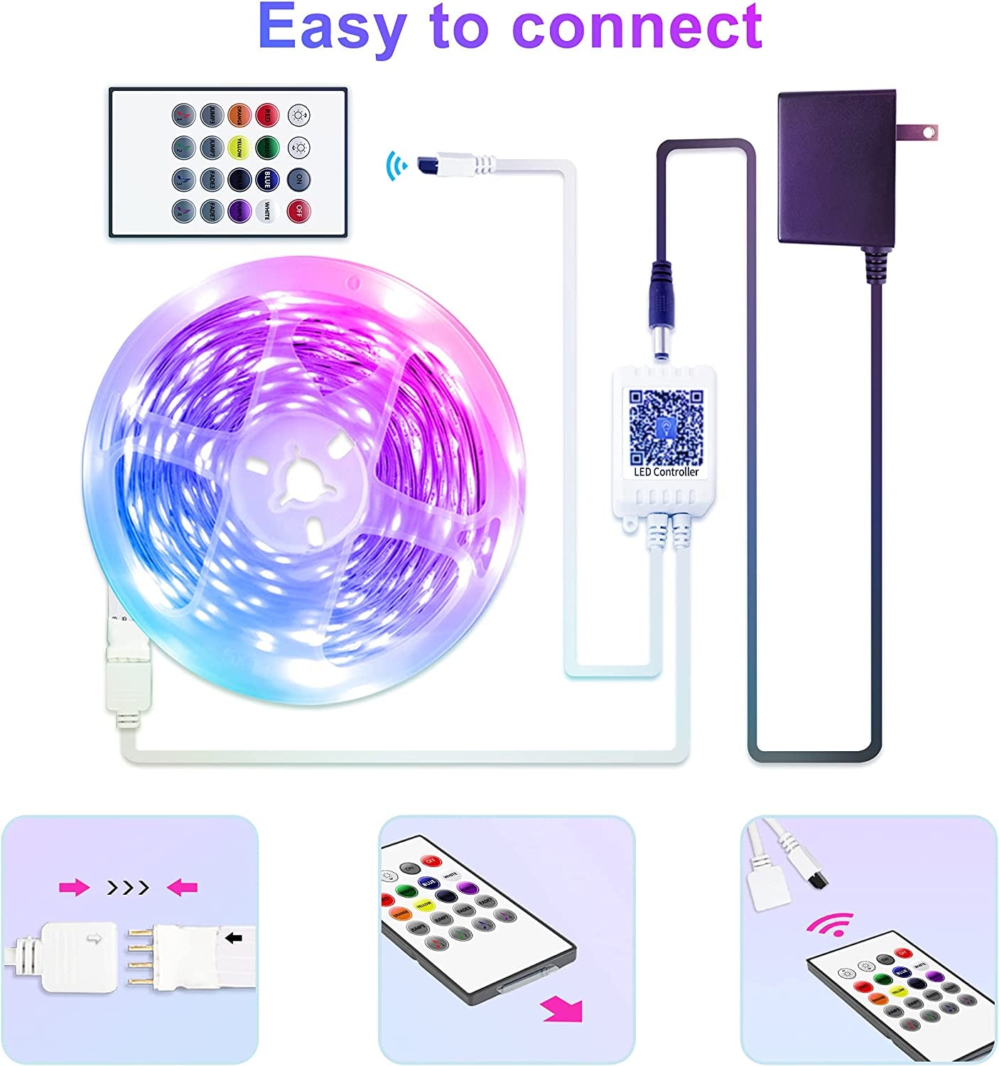 Bluetooth LED Strip Lights 50 Ft, Color Changing LED Lights for Bedroom,Built-In-Mic,Music Sync LED Light Strips,Phone Smart Controlled(App+Remote+Mic)