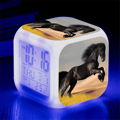 Animals Horse Digital Clocks Color Changing Despertador White Horses Led Alarm Clocks Action Figure Light up Toys Doll Kids Gift