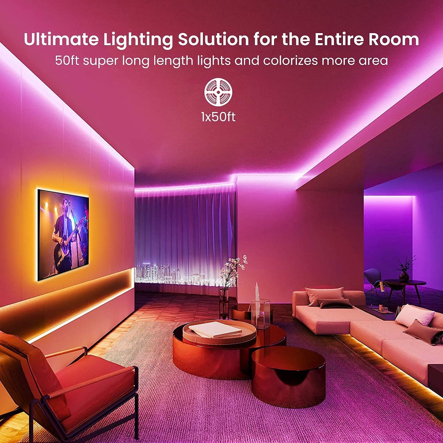 Wifi Led Lights 50Ft,Tuya Smart App Controlled Led Strip Lights,Work with Alexa and Google Assistant Devices,Sound Activated Light Strip,Music Sync,Color Changing Led Lights(App+Remote+Voice)