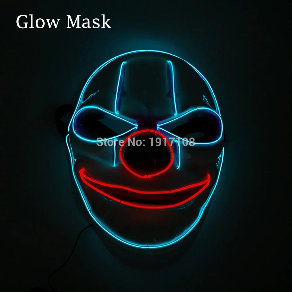 Hot Sales Halloween Horror Mask LED Neon Light up Mask Carnival Party Scary Mask Cosplay LED Mask Glow Party Supplies Dropship