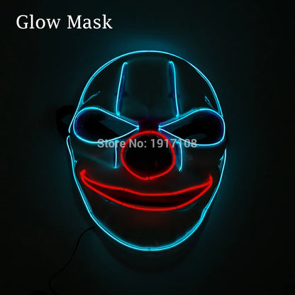 Hot Sales Halloween Horror Mask LED Neon Light up Mask Carnival Party Scary Mask Cosplay LED Mask Glow Party Supplies Dropship