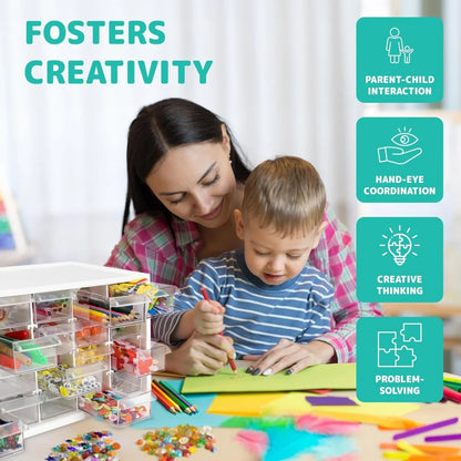 Kraftic Arts & Crafts Supplies Center for Kids Craft Kit - Complete with 20 Drawers of Creative Materials for Toddlers