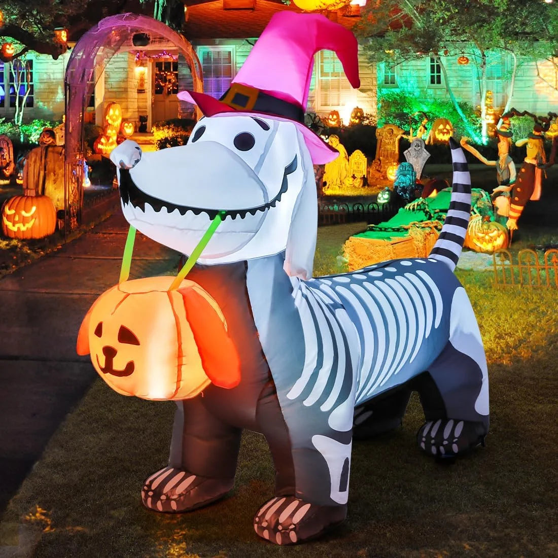 Halloween Inflatable 5.7 FT Halloween Dog Inflatable, Halloween Dog Skeleton Decorations Halloween Inflatables Dog with Build-In Leds, Outdoor Halloween Decorations Clearance for Holiday/Party