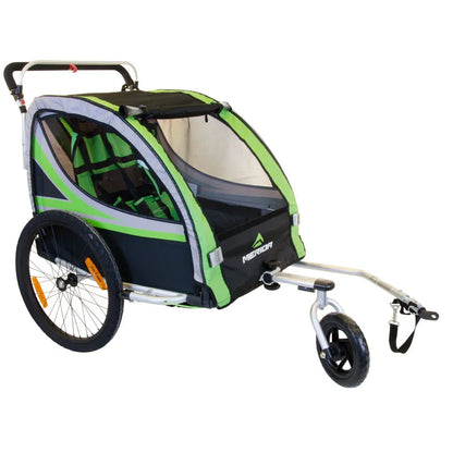 3 in 1 Twins Bike Trailer, 20 Inch Big Wheel Baby Stroller, Foldable Kids Jogger, Two Seats Outdoor Bicycle Wagon