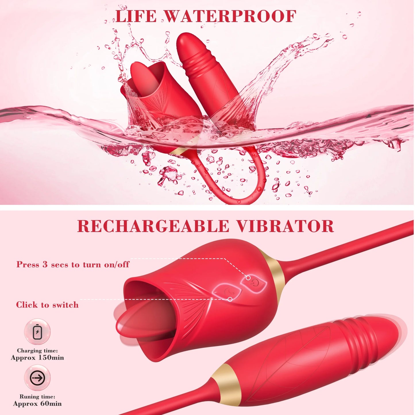 Rose Toy for Woman,Vibrator and Adult Sex Toys with 10 Vibrating Stimulator for Women Couples -