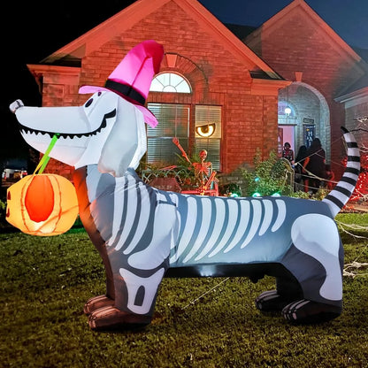 Halloween Inflatable 5.7 FT Halloween Dog Inflatable, Halloween Dog Skeleton Decorations Halloween Inflatables Dog with Build-In Leds, Outdoor Halloween Decorations Clearance for Holiday/Party