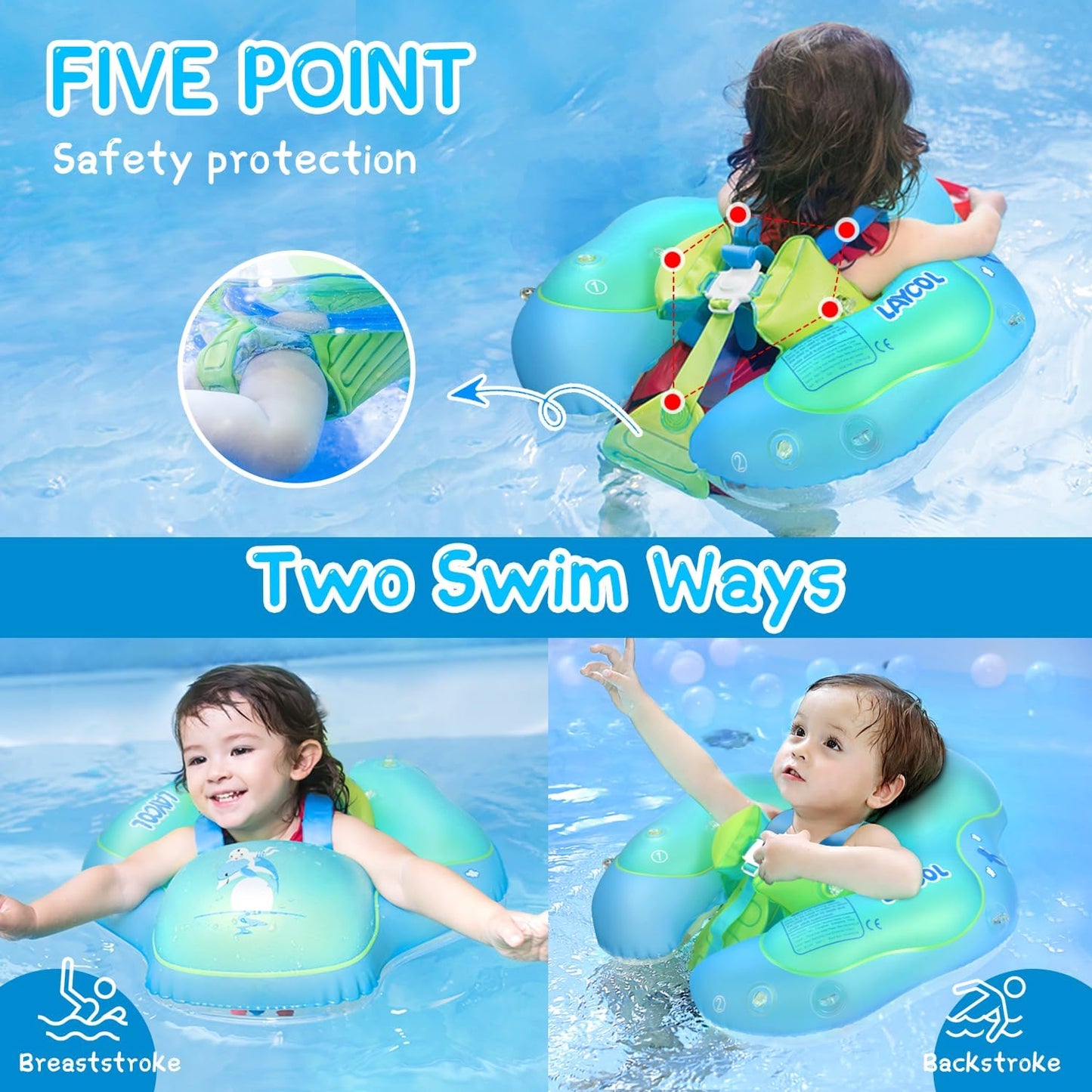 Baby Swimming Float with UPF50+ Sun Canopy Baby Floats for Pool No Flip Overbaby Pool for Baby Age of 3-36 Months (Blue, L)