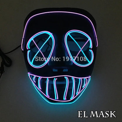 Hot Sales Halloween Horror Mask LED Neon Light up Mask Carnival Party Scary Mask Cosplay LED Mask Glow Party Supplies Dropship