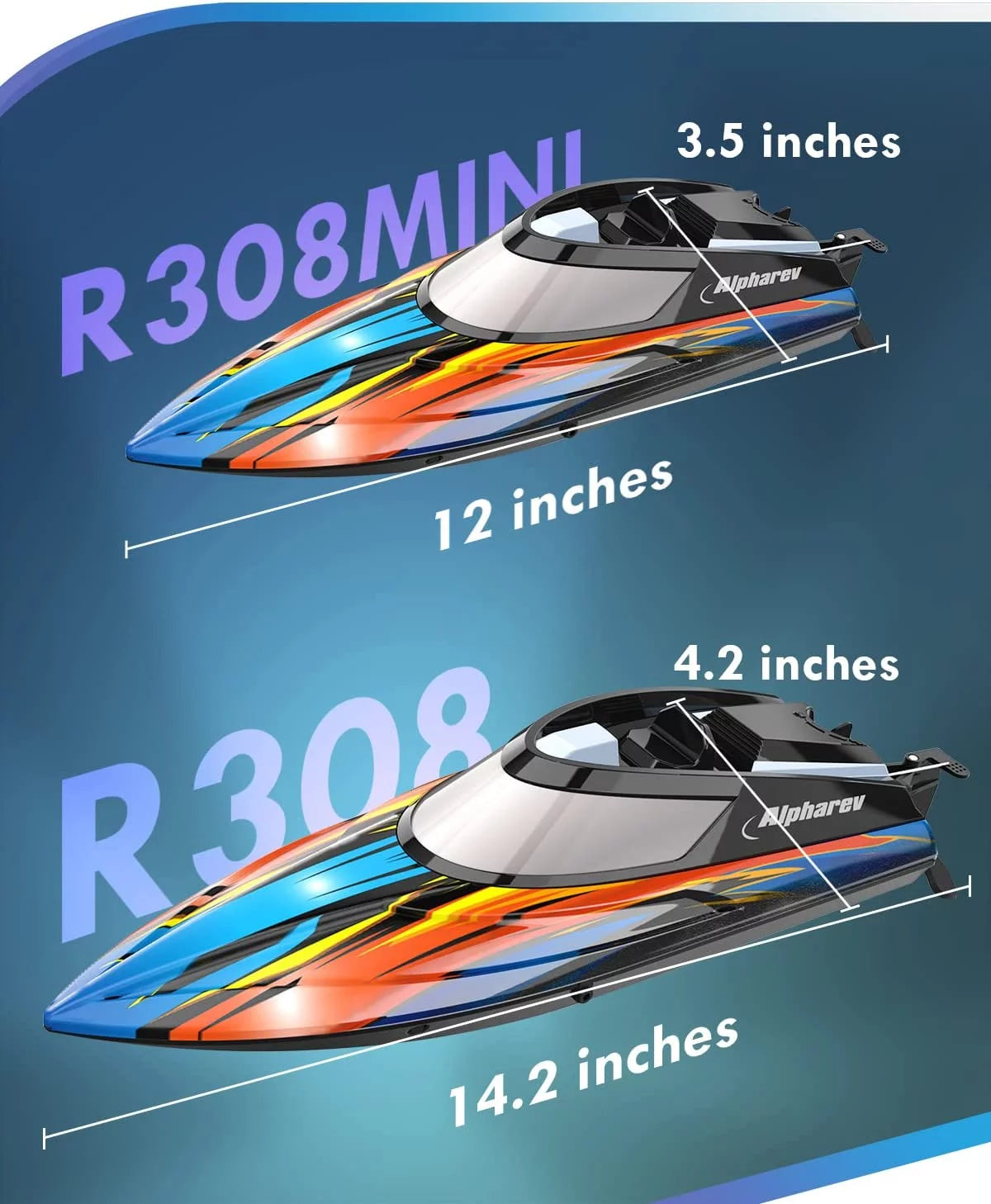 ALPHAREV RC Boat with Case R308MINI 2 Packs 20+ MPH Remote Control Boat for Pools and Lakes, 2.4 GHZ RC Boats for Adults and Kids